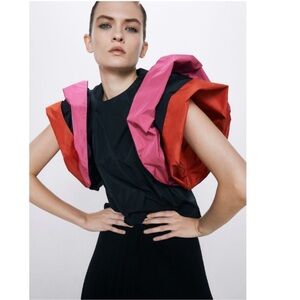 Zara Black Blouse with Vibrant Pink and Red Details